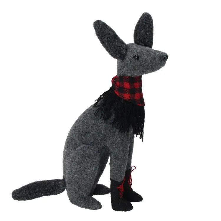 14.5" Gray and Red Sitting Dog with Plaid Collar Christmas Decoration