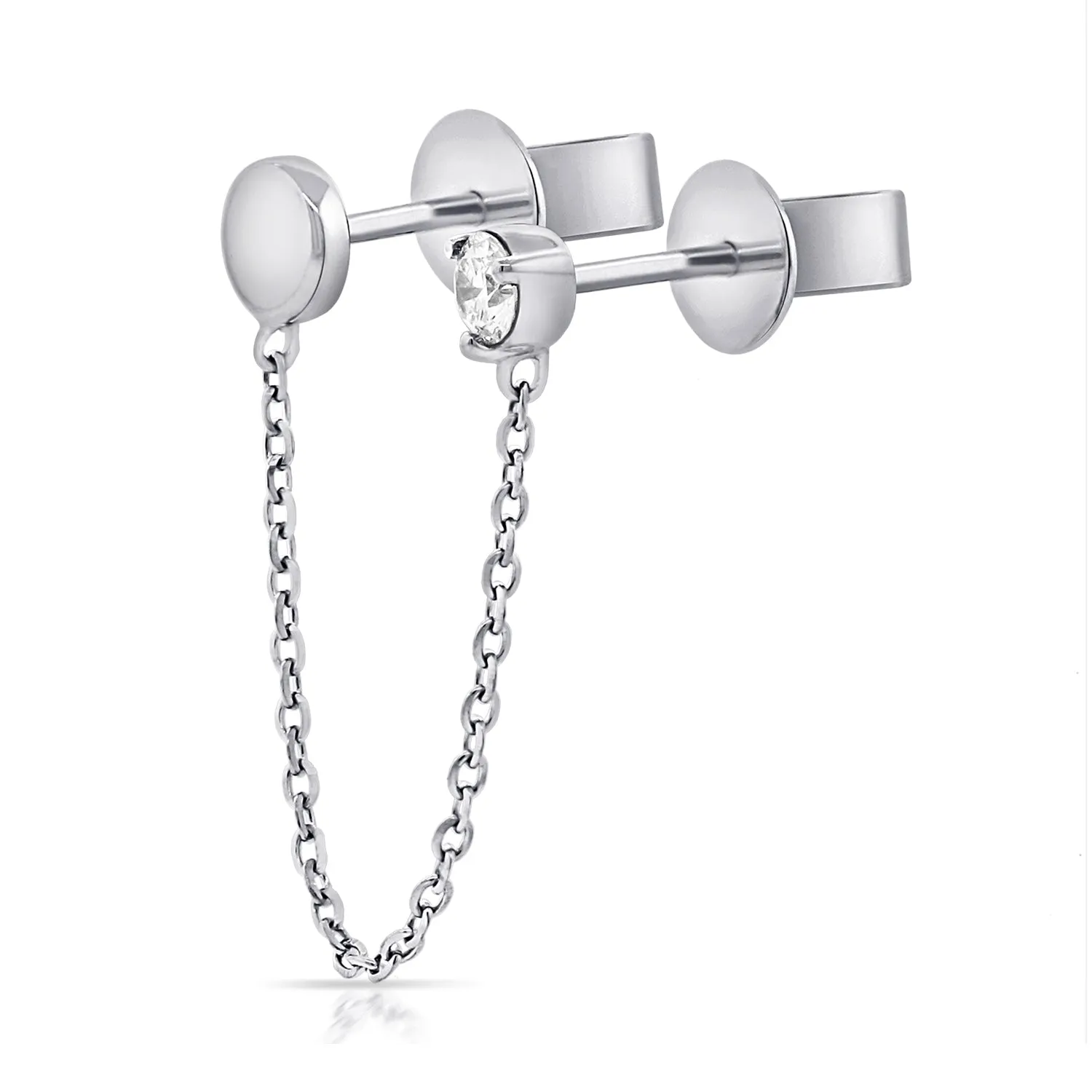 14K Solitaire Studs with Chain