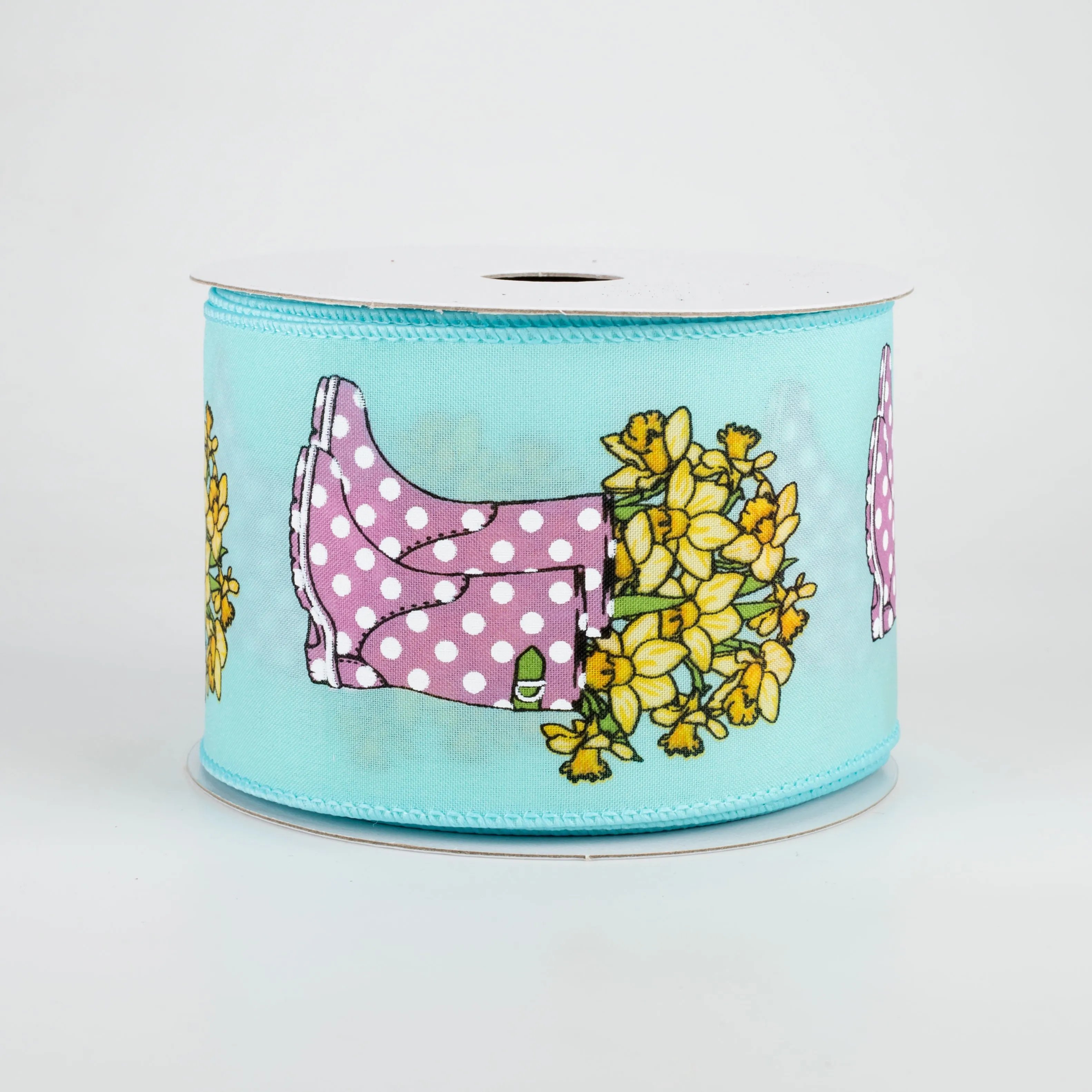 2.5" Rain Boots Daffodil Ribbon: Aqua (10 Yards)