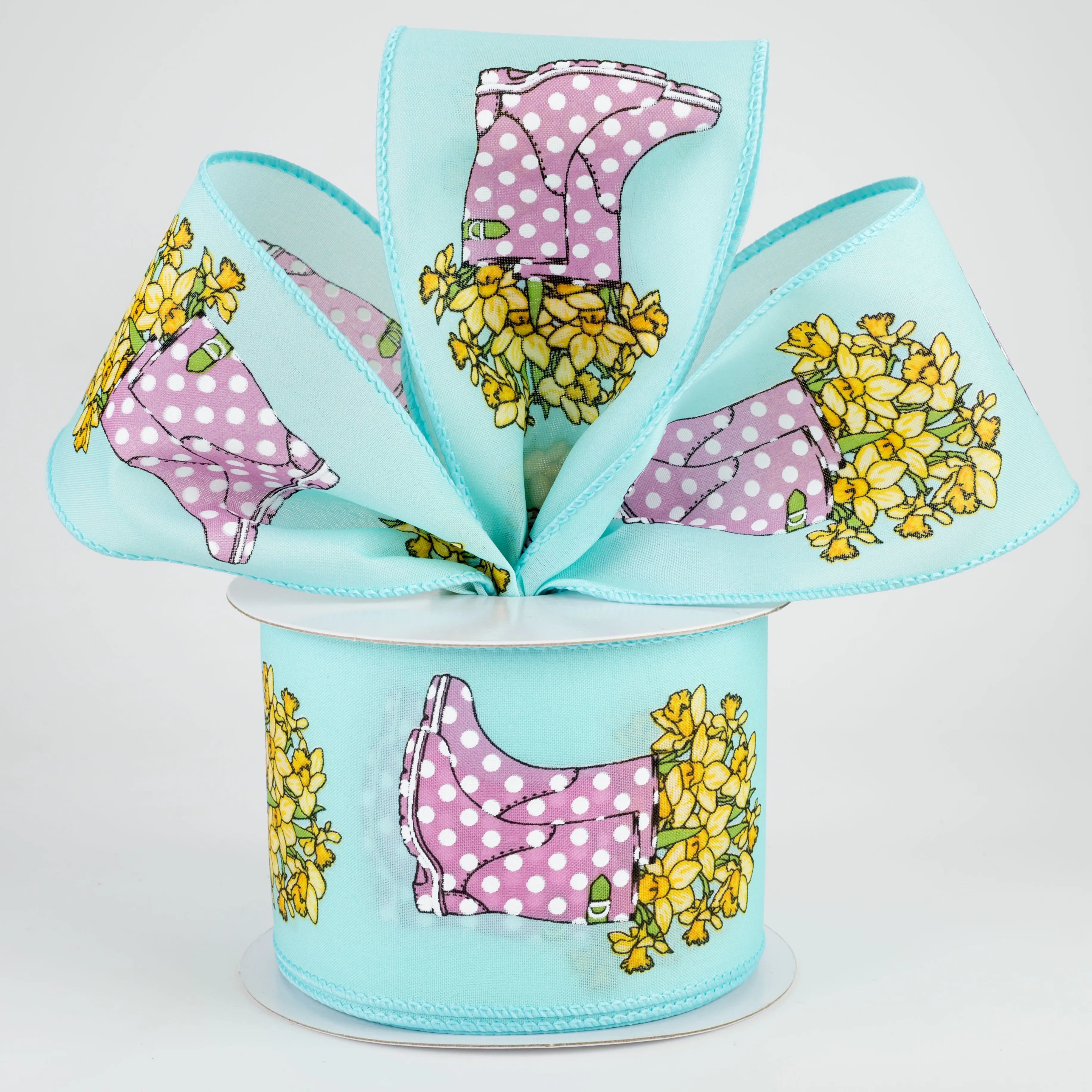 2.5" Rain Boots Daffodil Ribbon: Aqua (10 Yards)