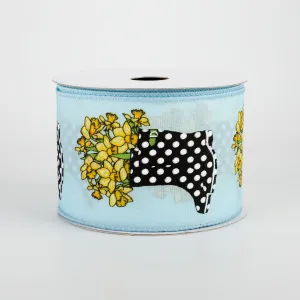 2.5" Rain Boots Daffodil Ribbon: Light Blue (10 Yards)