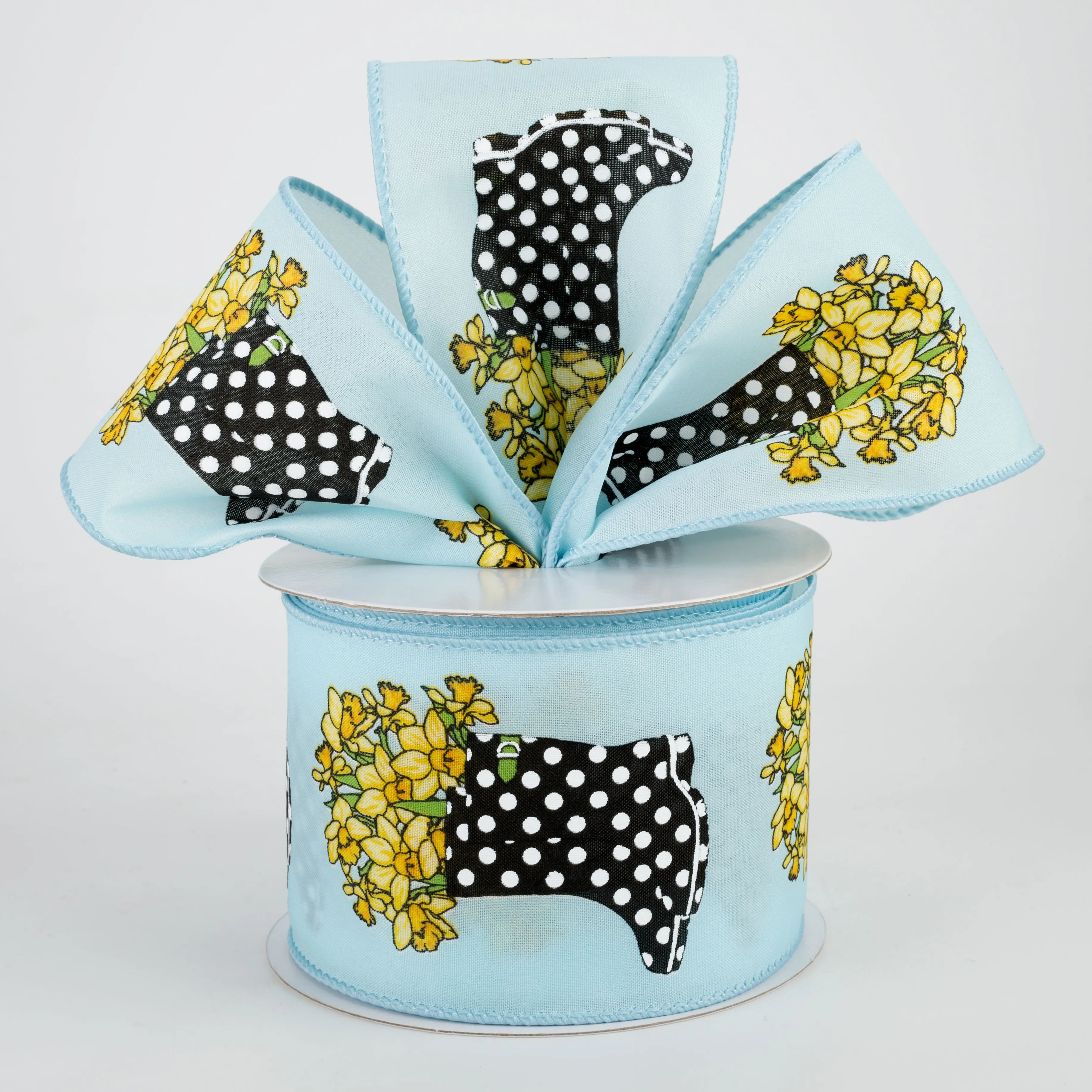 2.5" Rain Boots Daffodil Ribbon: Light Blue (10 Yards)