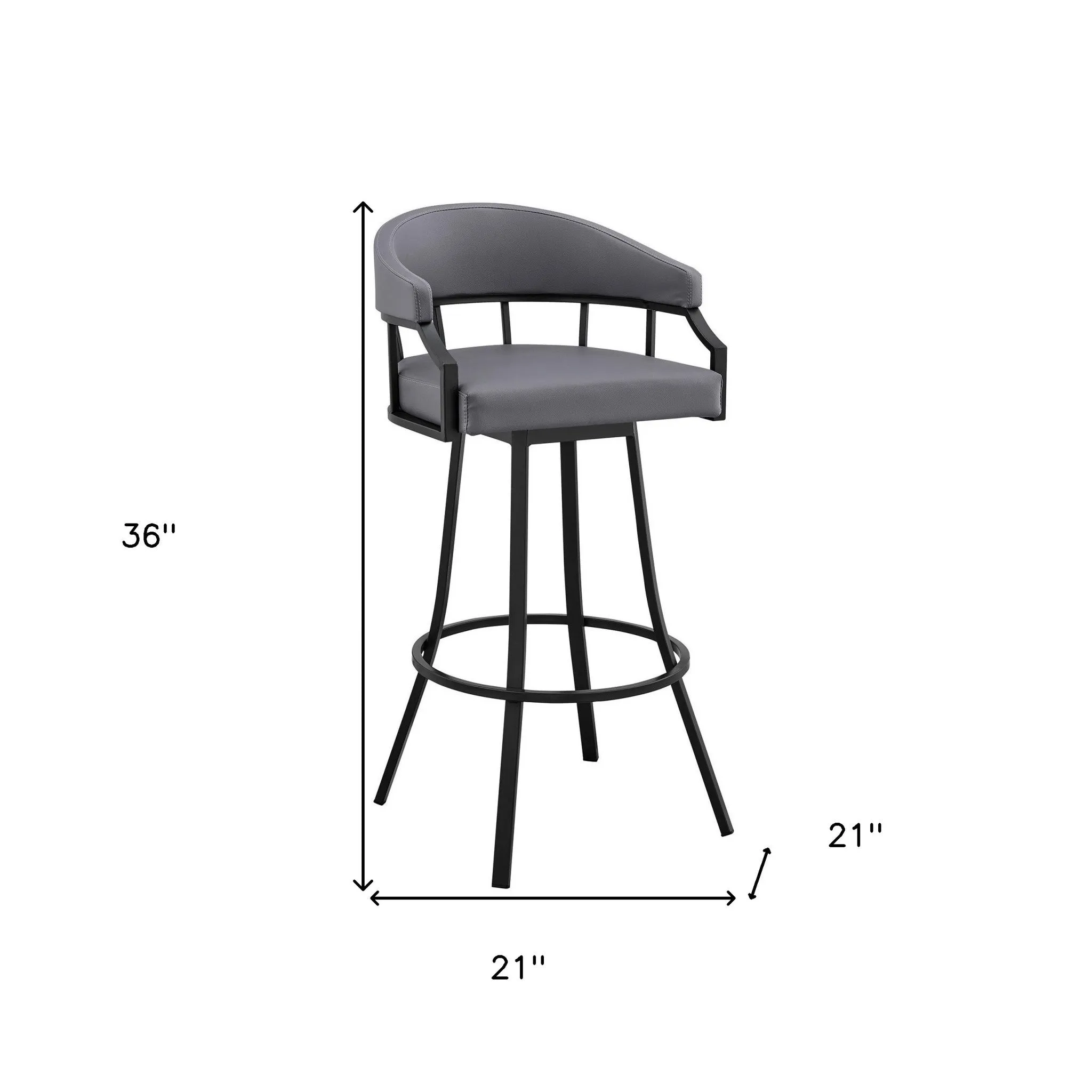 26" Slate Gray and Black Faux Leather and Steel Swivel Low Back Counter Height Bar Chair with Footrest By Homeroots