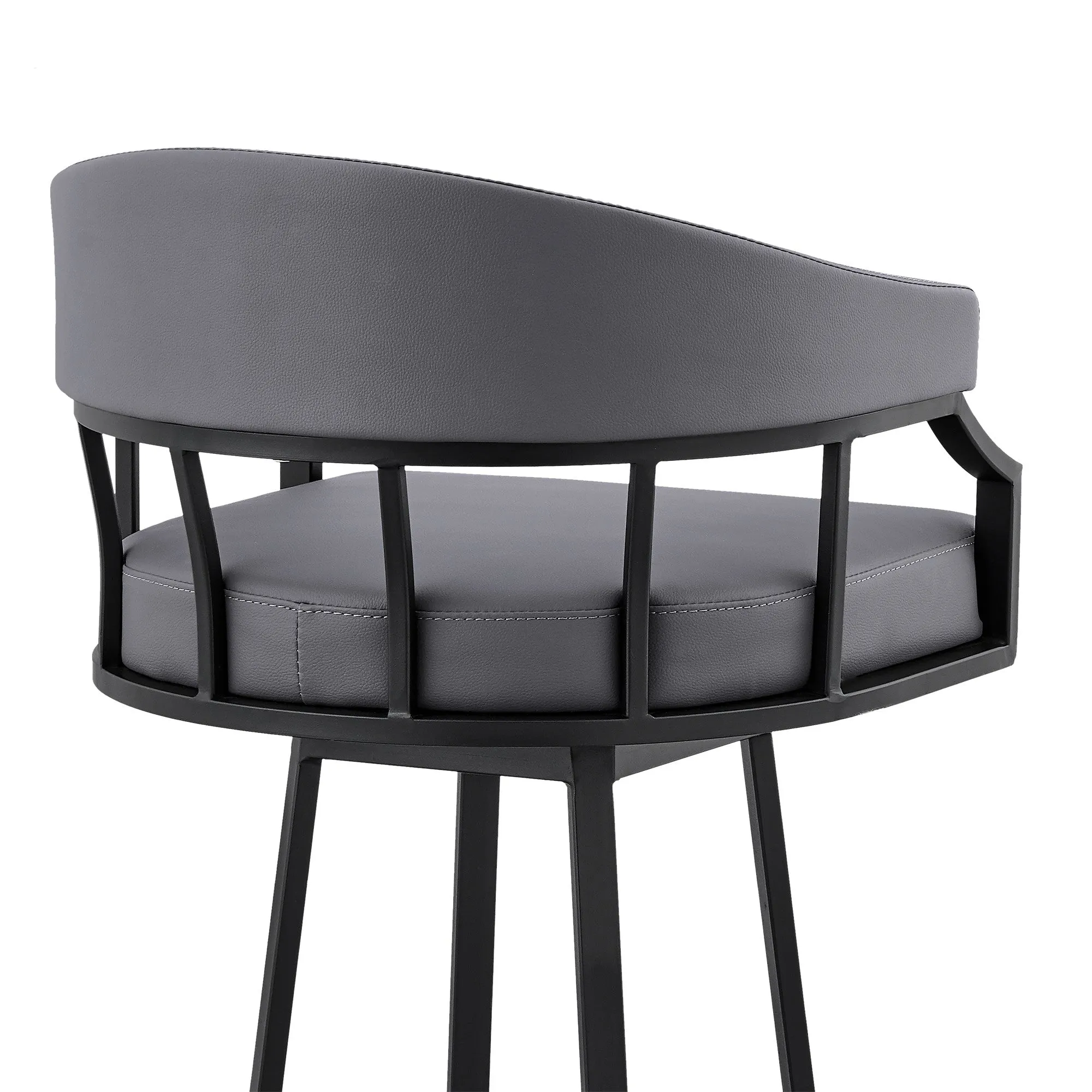 26" Slate Gray and Black Faux Leather and Steel Swivel Low Back Counter Height Bar Chair with Footrest By Homeroots