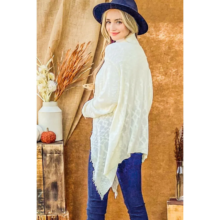 And The Why Textured Knit Fringe Hem Cardigan