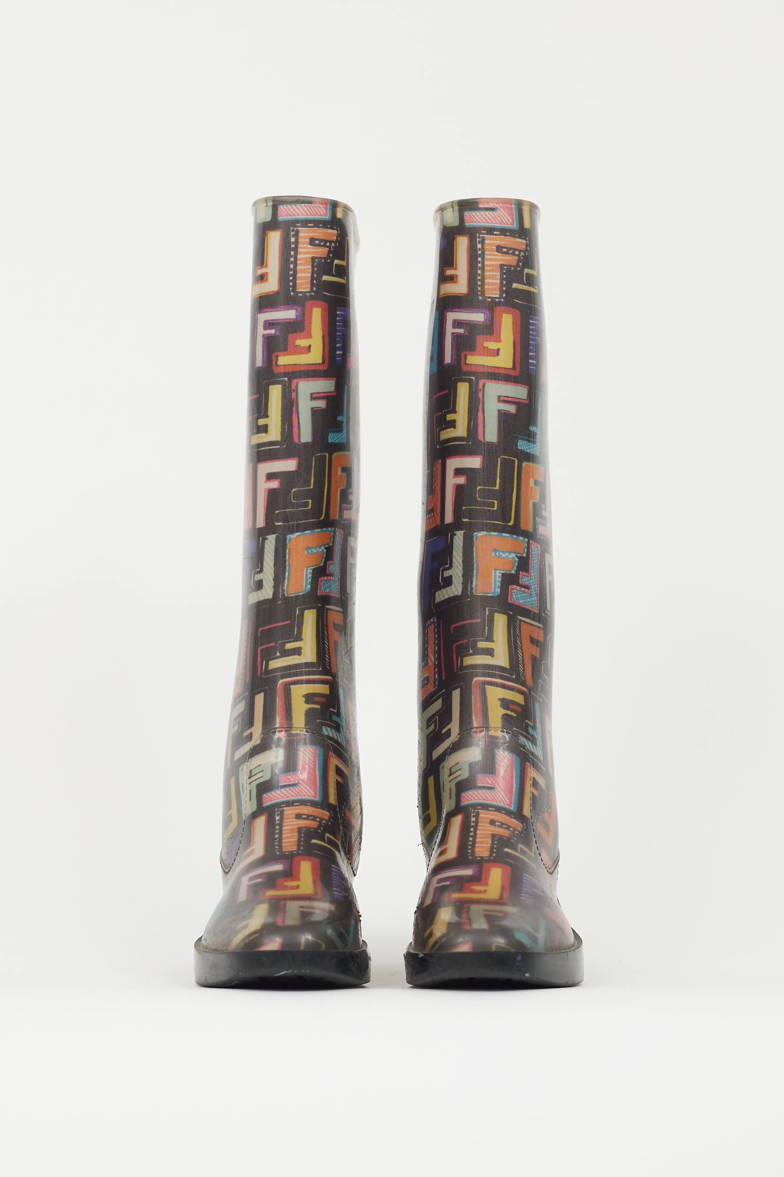 Black & Multicolour FF Print Rubber Rain Boot