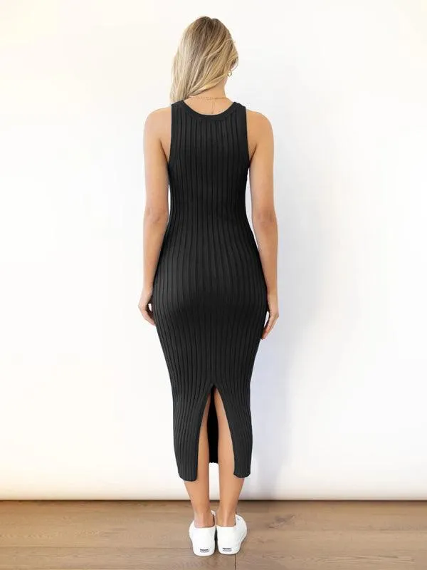 Chic Sleeveless Ribbed Bodycon Dress with Modern Elegance