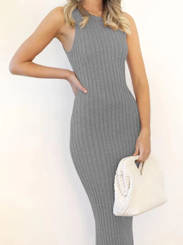 Chic Sleeveless Ribbed Bodycon Dress with Modern Elegance