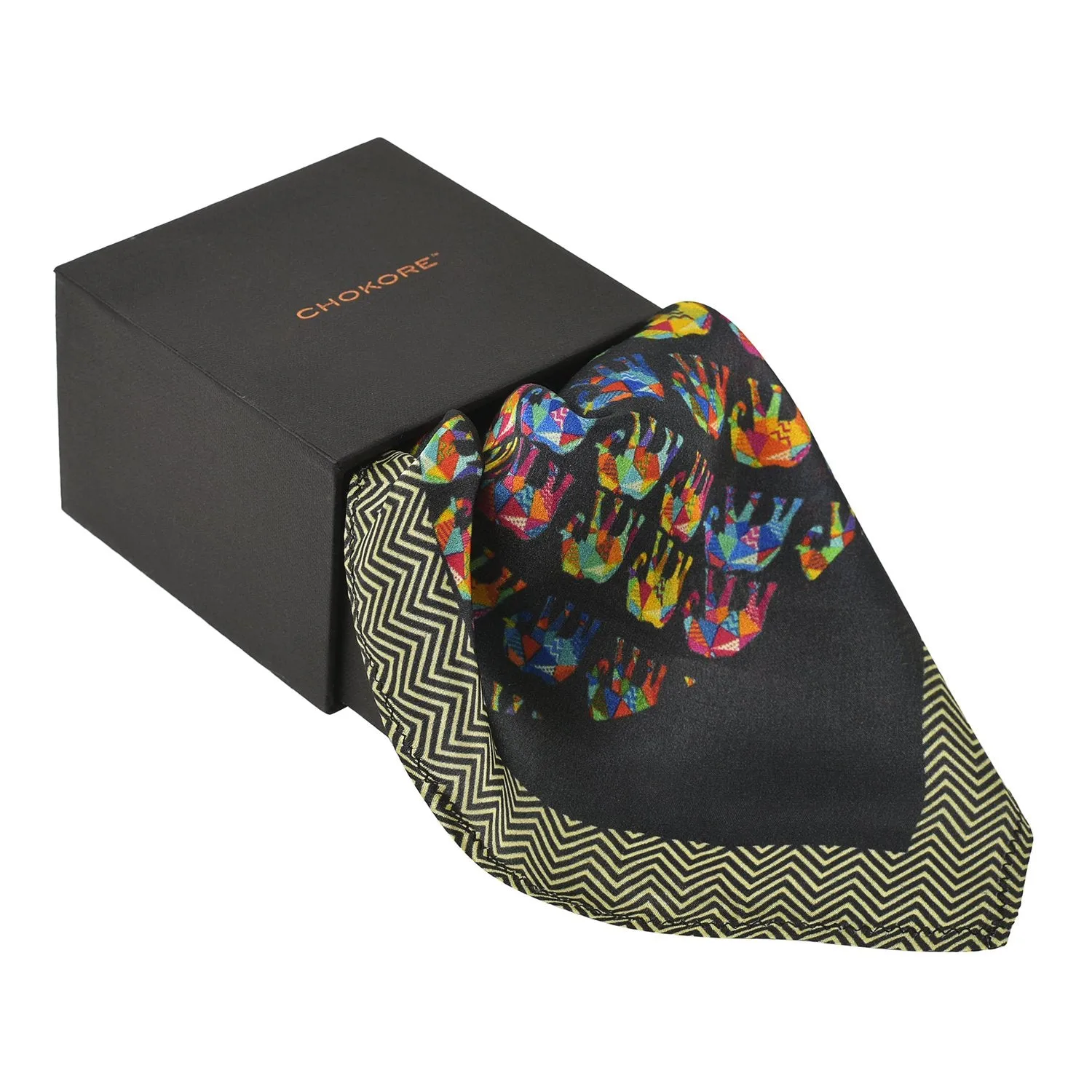 Chokore Multi-coloured Elephants Silk Pocket Square from the Wildlife range