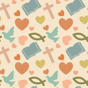 Christian Symbols Heart Fabric - Tan