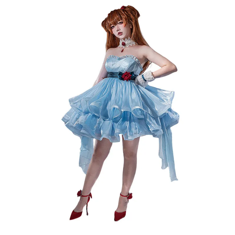 DokiDoki-R Anime Cosplay Costume Blue Gown Dress Female