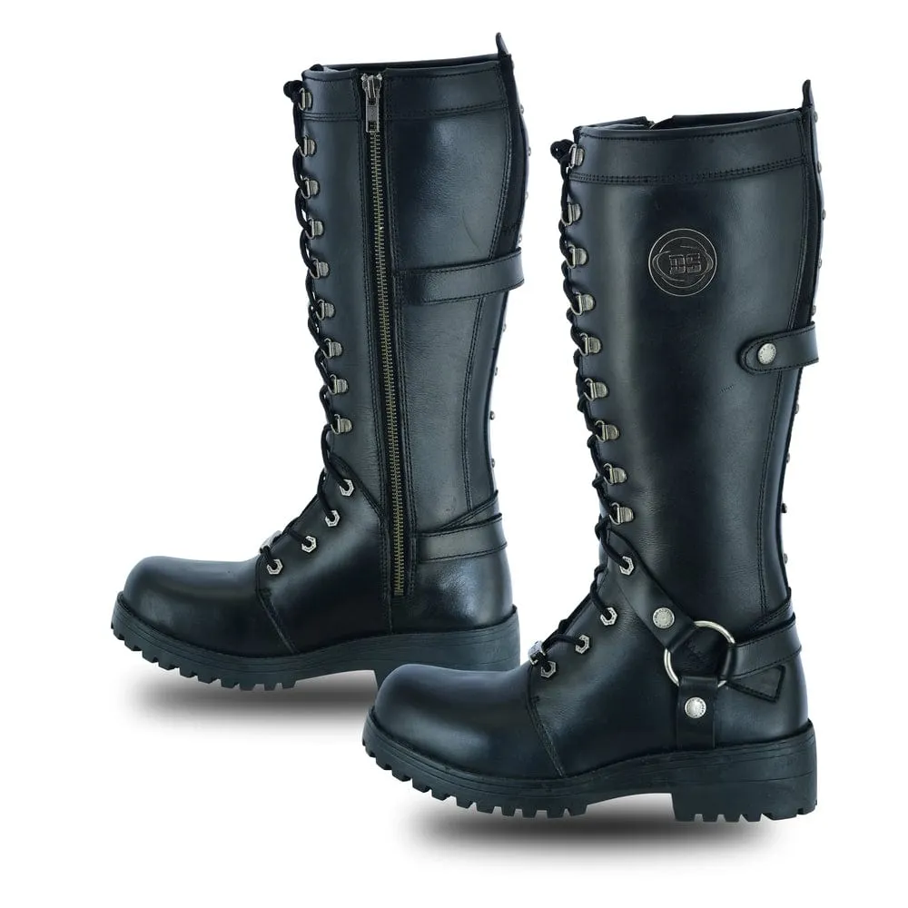 DS9765 Women's 15 Inch Black Leather Stylish Harness Boot