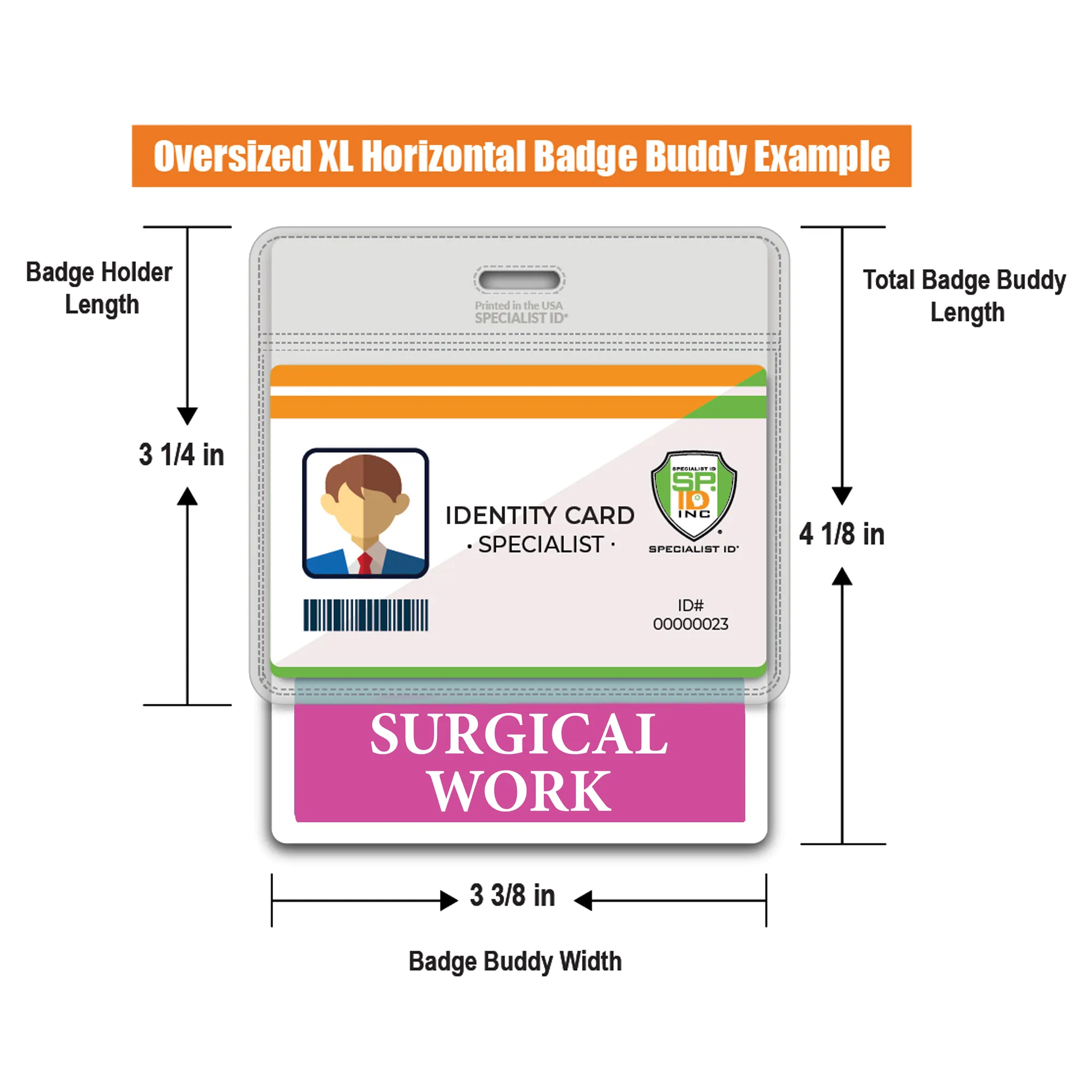Extra Large SURGICAL WORK Badge Buddy - XL Badge Backer for Surgical Workers- Horizontal Hospital ID Badge Buddies