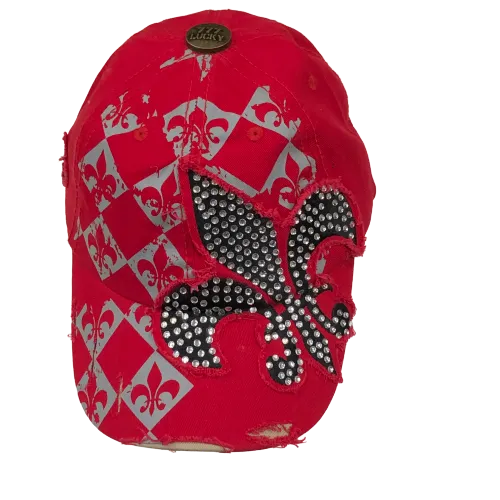 Fleur de Lis Cap Rhinestone Abstract Shadow Print