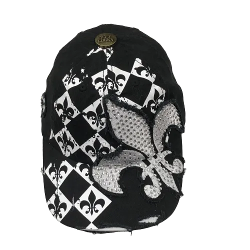Fleur de Lis Cap Rhinestone Abstract Shadow Print