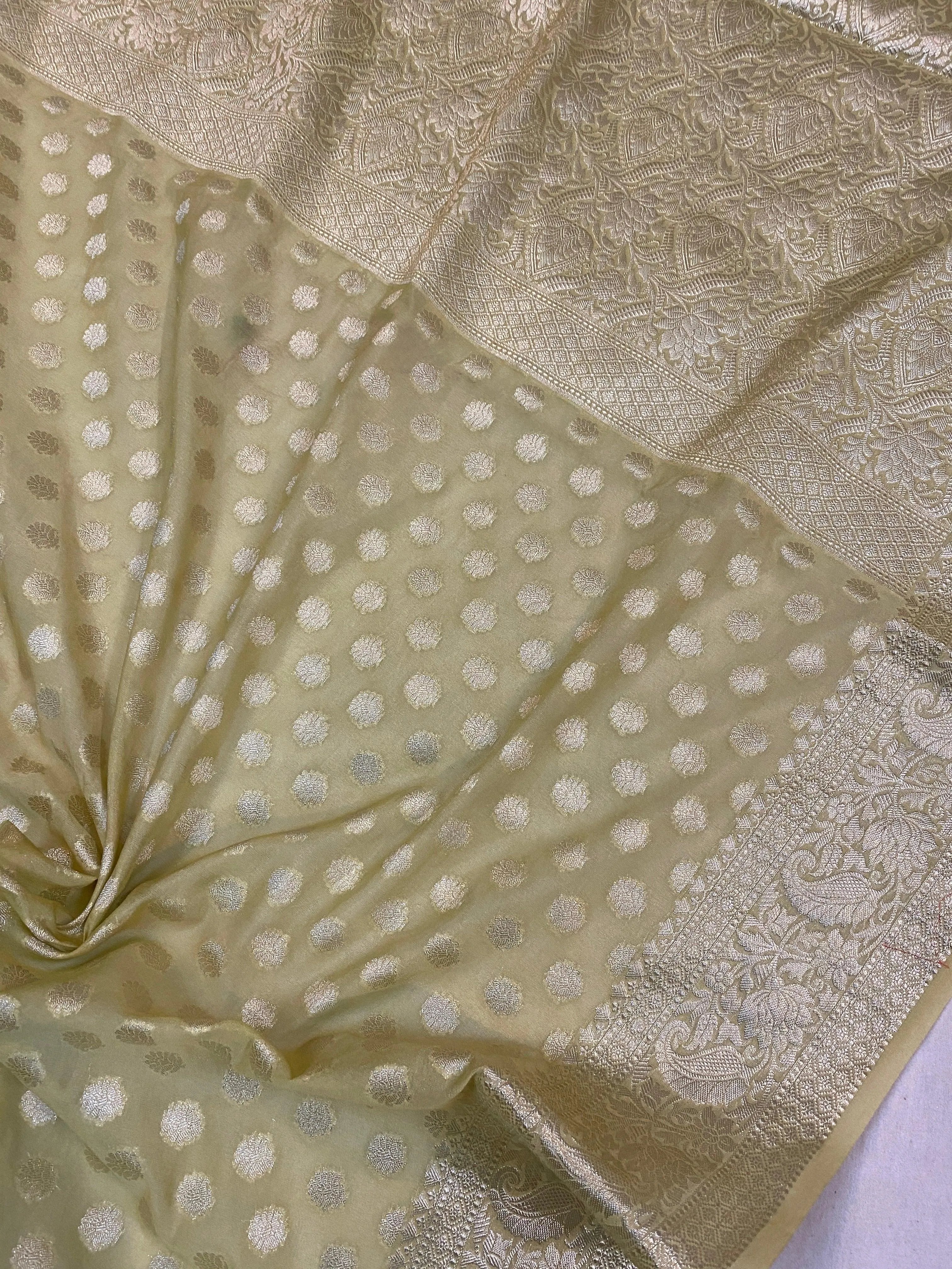 Mint Green Handloom Cotton Silk Banarasi Saree