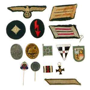 Original German WWII Wehrmacht and Civilian Medals and Uniform Insignia Lot - 15 Items