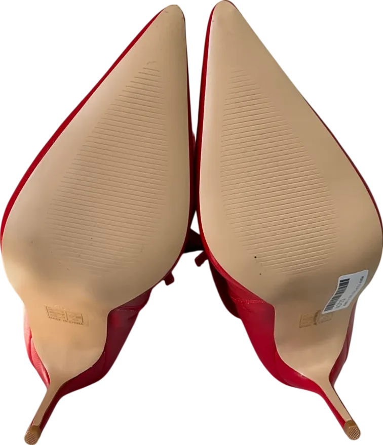 PrettyLittleThing Cherry Red Point Toe Patent Pu Angled Edge Knee High Heeled Boots UK 6 EU 39 👠