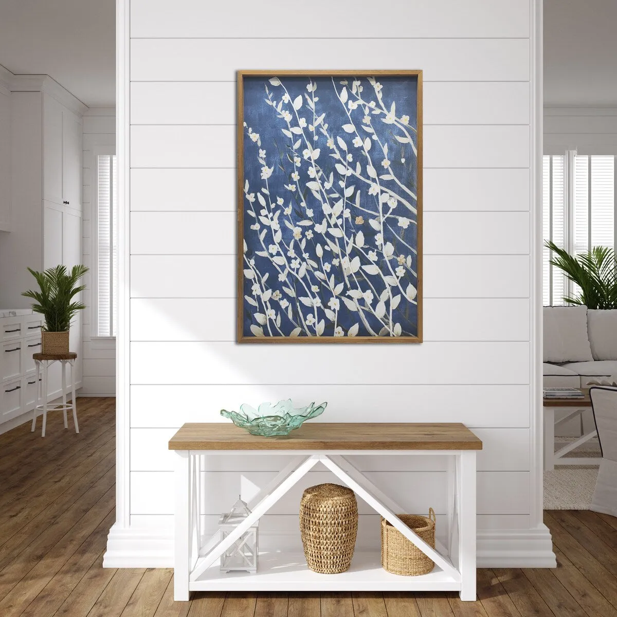 "Azure Blossoms" Wood Framed Print on Canvas Wall Art, 24x36 Inches by Gallery 57