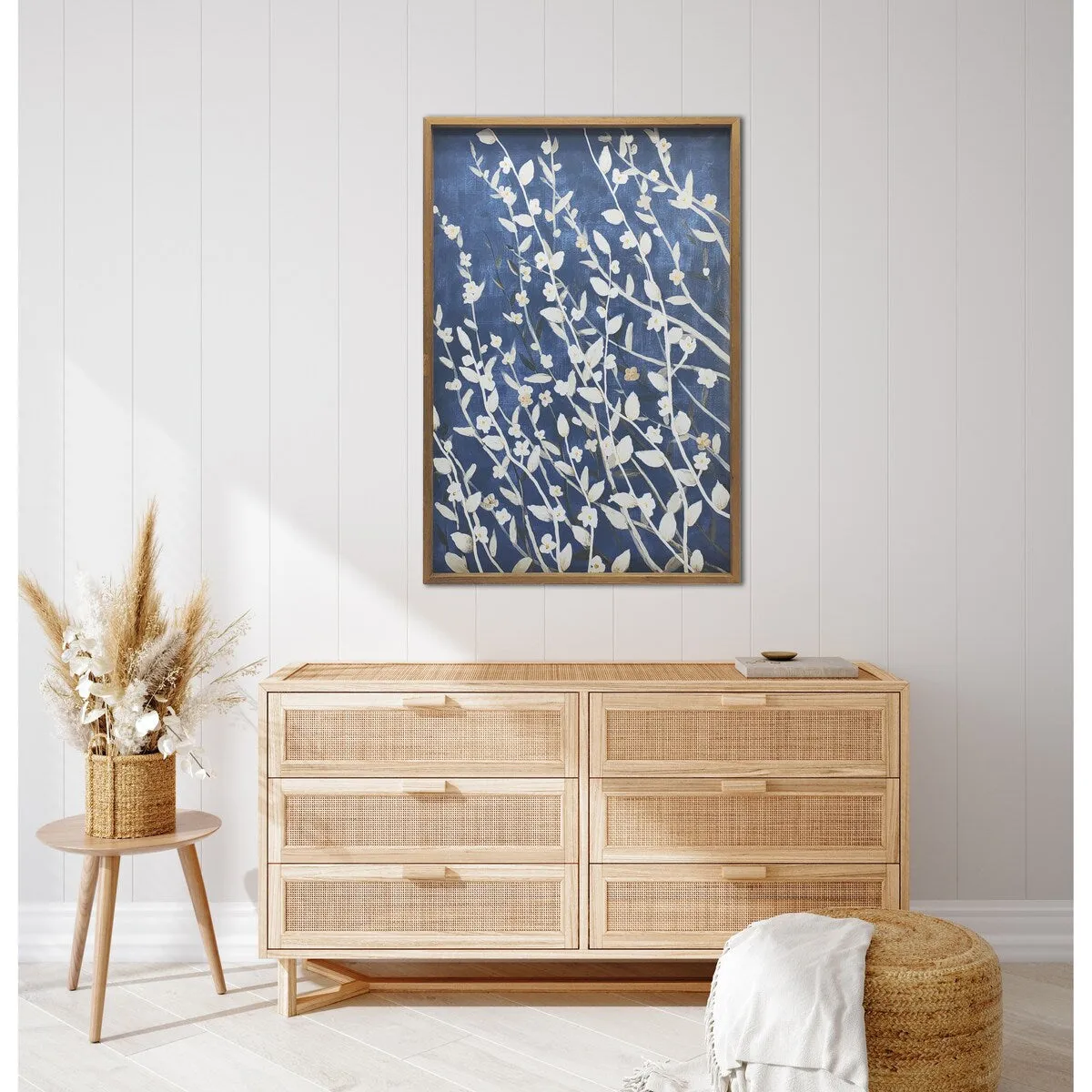 "Azure Blossoms" Wood Framed Print on Canvas Wall Art, 24x36 Inches by Gallery 57