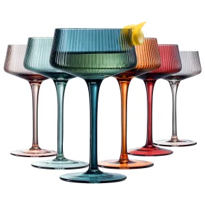 Ribbed Coupe Glass - Cranberry Red