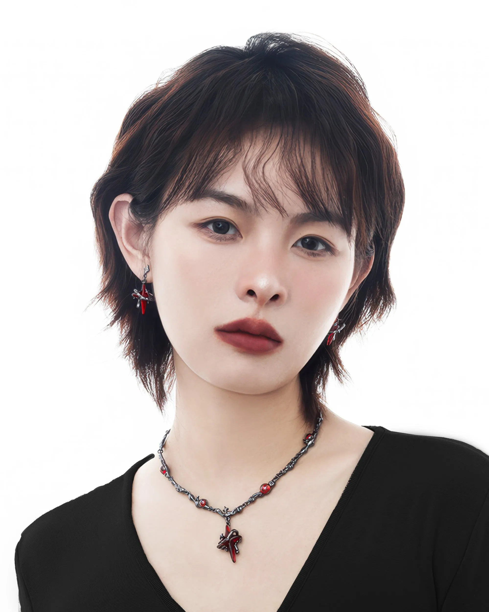 Scarlet Red Star Black Drop Earrings