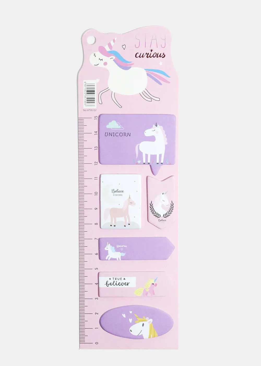 Unicorn Print Index Sticky Notes & Ruler