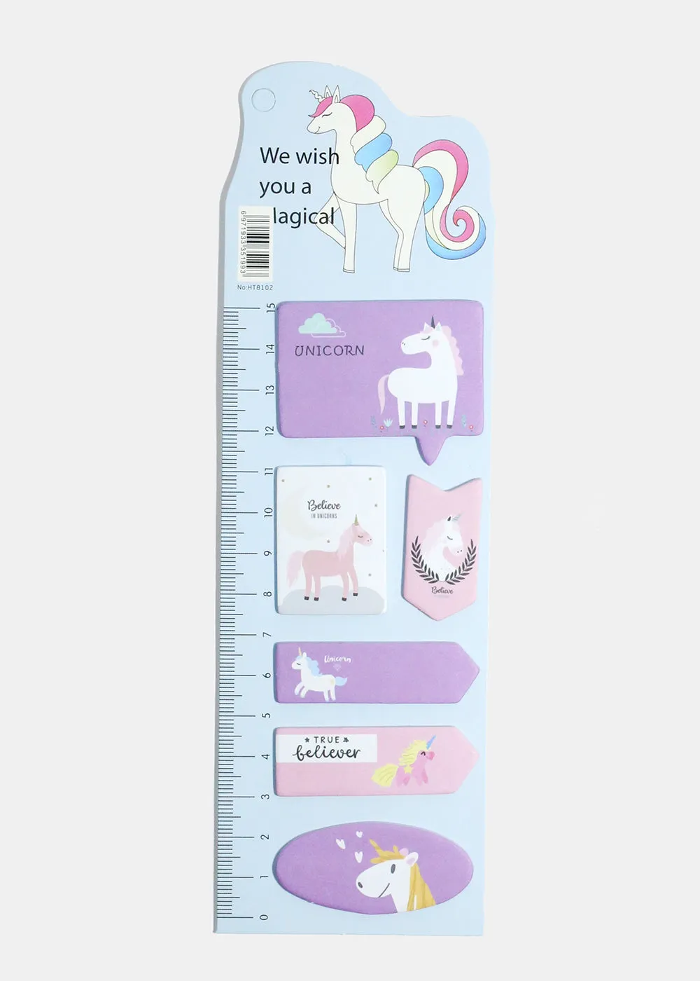 Unicorn Print Index Sticky Notes & Ruler