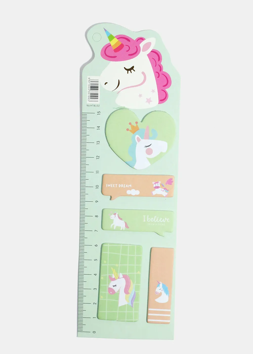 Unicorn Print Index Sticky Notes & Ruler