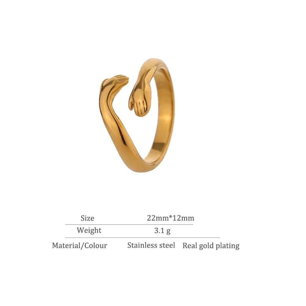 VAIGE Luxe Gold-Plated Embrace Arms Stainless Steel Ring in Silver and Rose Gold