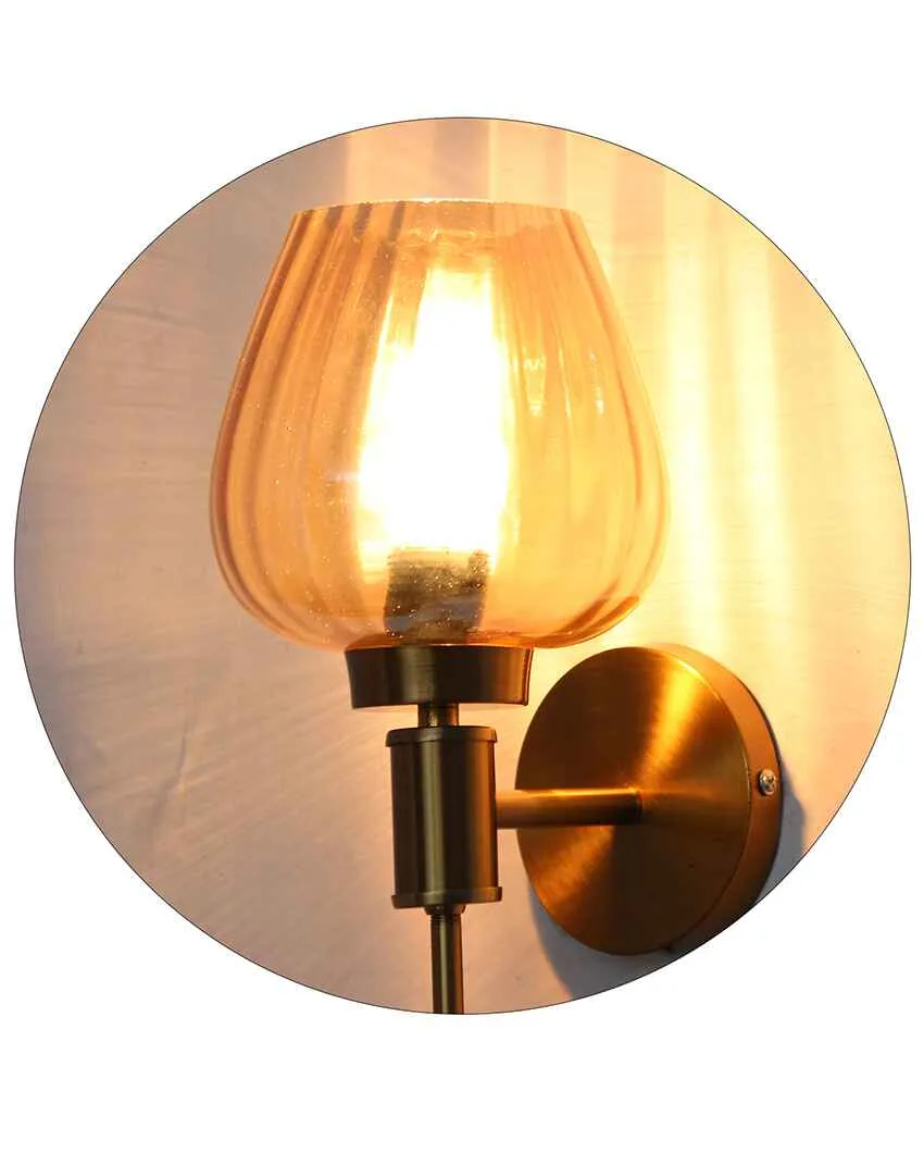 Vintage Gold Sconce with Amber Glass Metal Wall Light | 4 x 3 x 15 inches