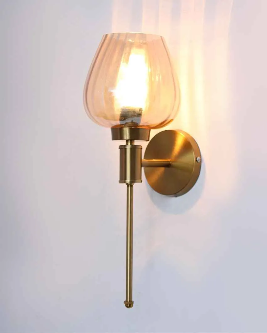 Vintage Gold Sconce with Amber Glass Metal Wall Light | 4 x 3 x 15 inches