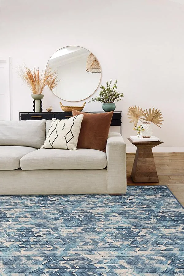 Watercolour Herringbone Blue Rug