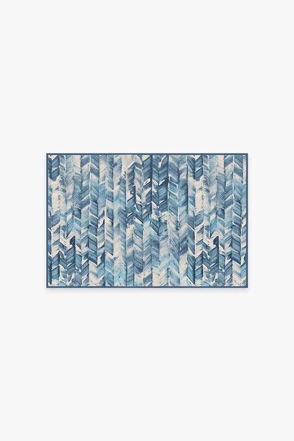 Watercolour Herringbone Blue Rug
