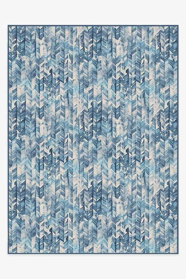 Watercolour Herringbone Blue Rug