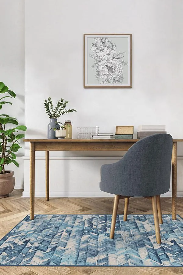 Watercolour Herringbone Blue Rug