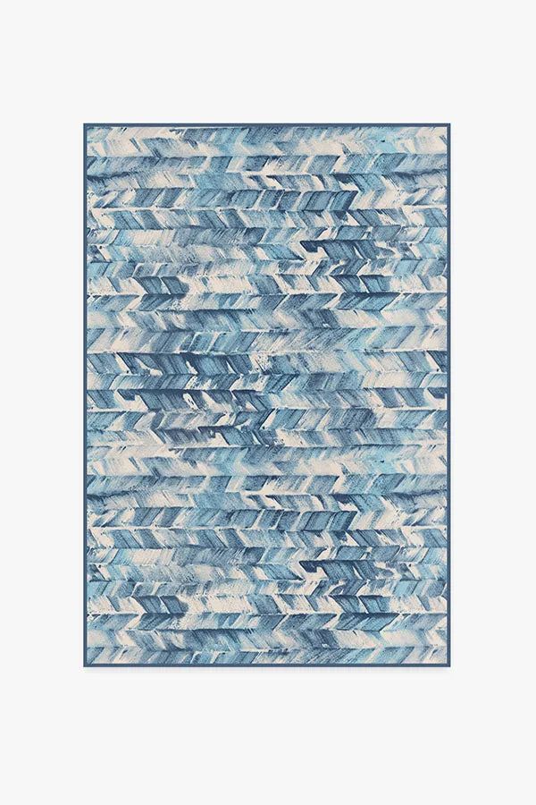 Watercolour Herringbone Blue Rug