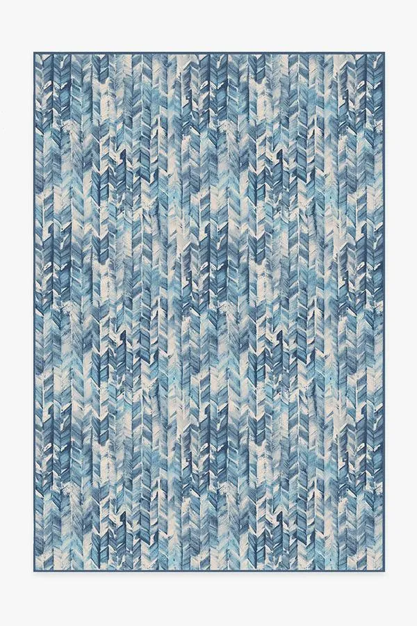 Watercolour Herringbone Blue Rug
