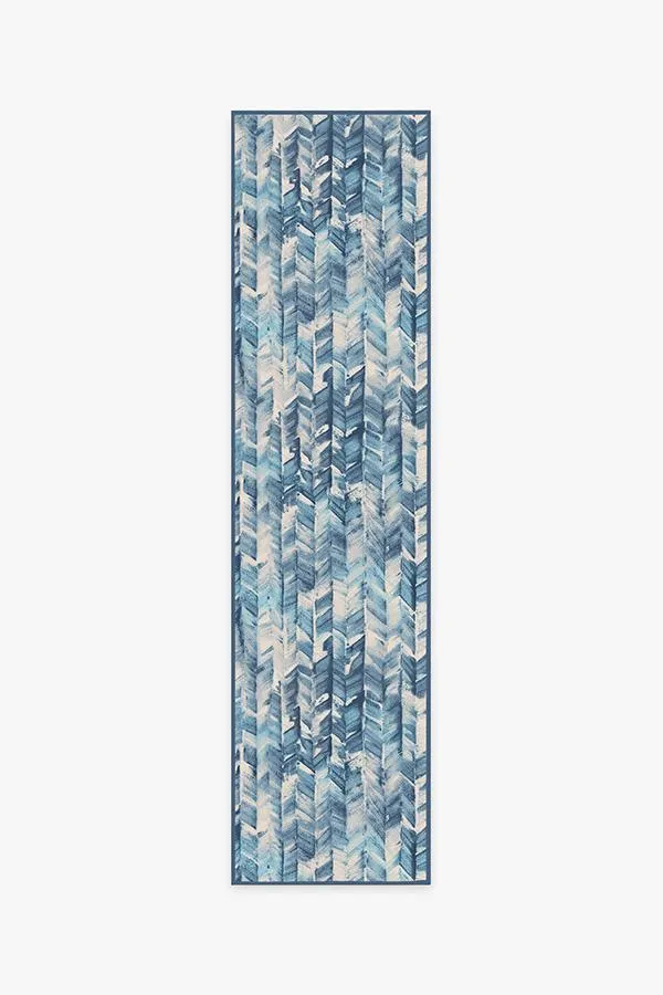 Watercolour Herringbone Blue Rug