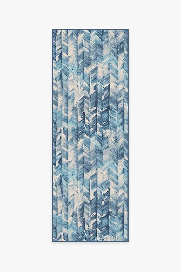 Watercolour Herringbone Blue Rug