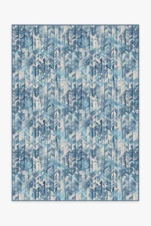 Watercolour Herringbone Blue Rug