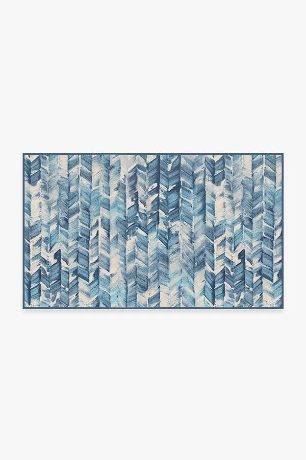 Watercolour Herringbone Blue Rug