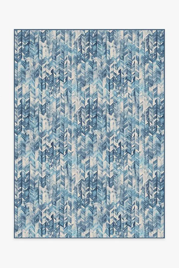 Watercolour Herringbone Blue Rug